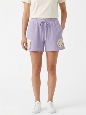 Samii Ryan x SMILEY Waffle Knit Drawstring Patch Pocket Smiley Shorts Lavender S